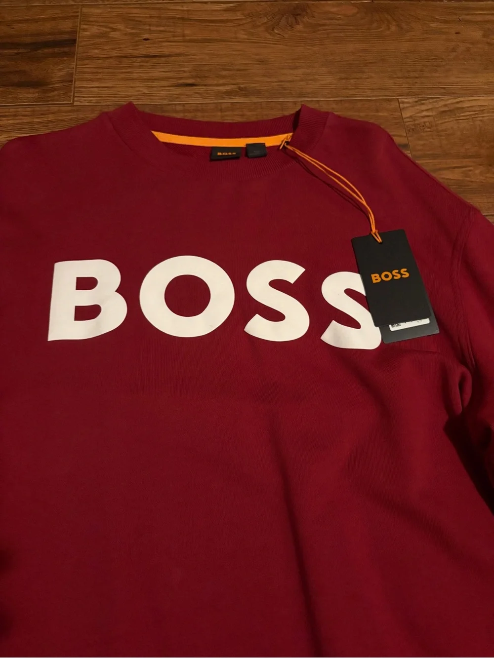 BOSS Crewneck Sweatshirt in Deep Red with White Logo